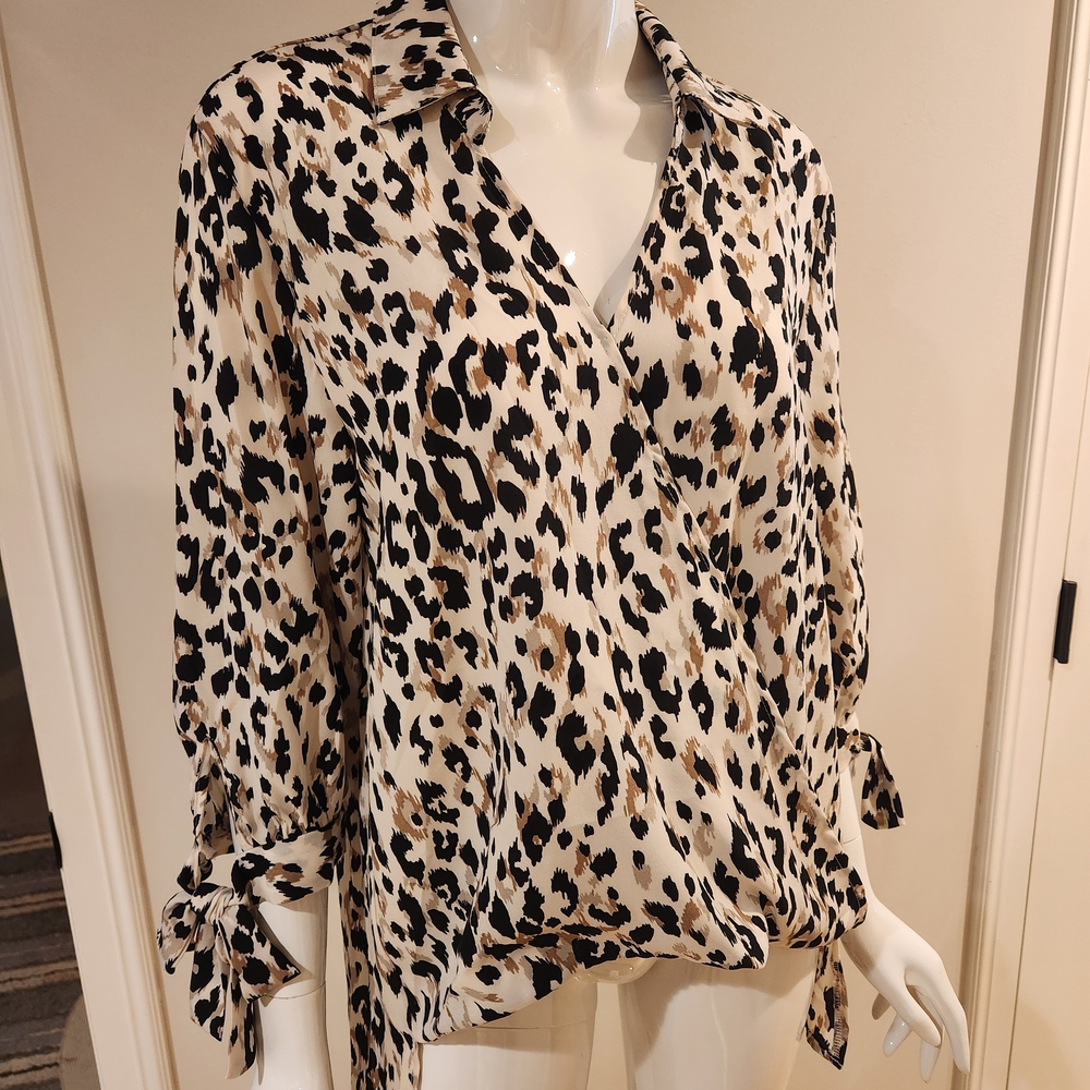 She + Sky Leopard Print Wrap Blouse